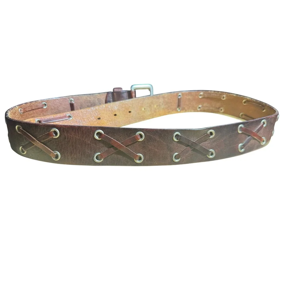 Aeropostale Womens Brown Leather Grommet Lace Up Criss Cross Belt Medium Y2K